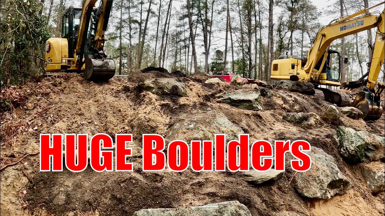 Excavator Takes on HUGE Boulders for Terrain Shaping