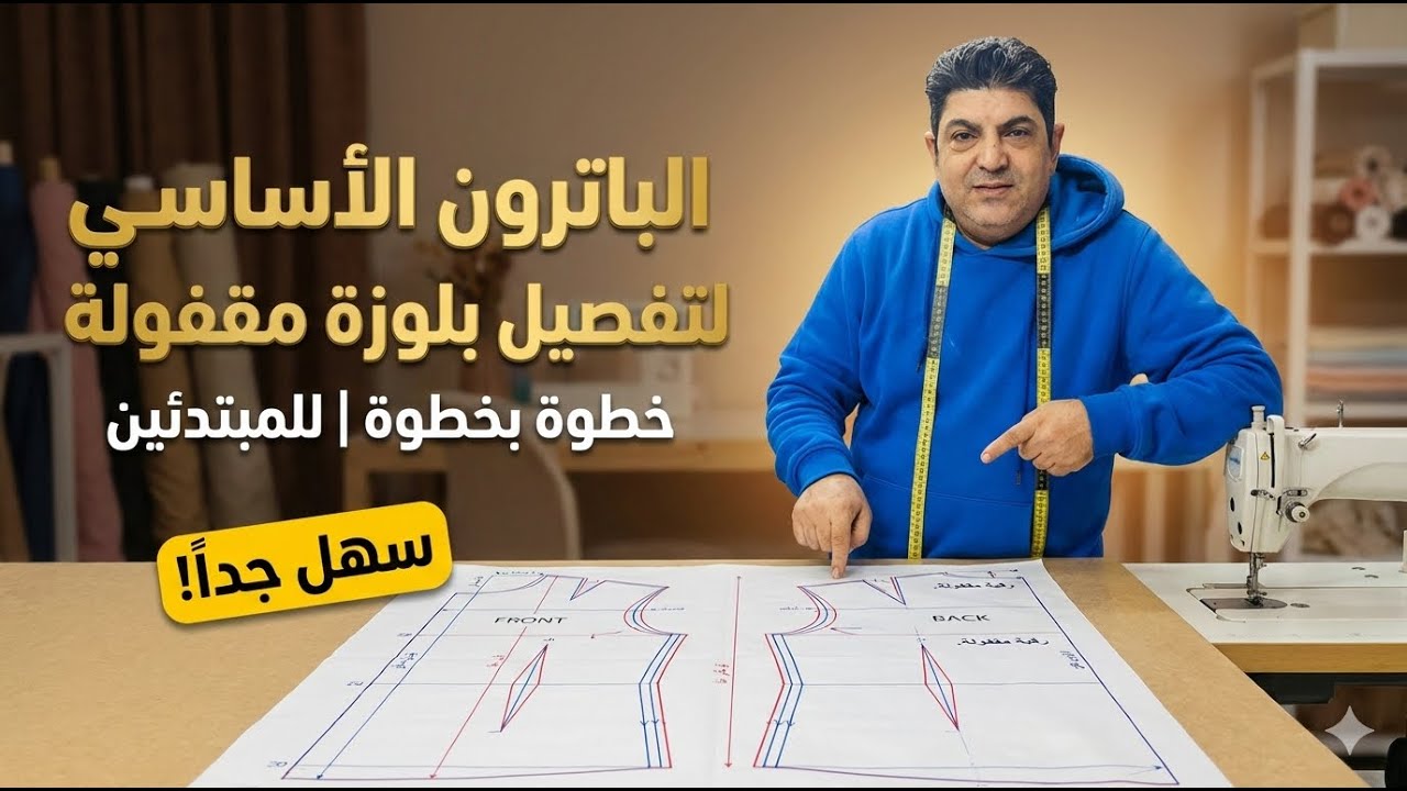 الباترون الأساسي لتفصيل بلوزة مقفولة خطوة بخطوة | للمبتدئين