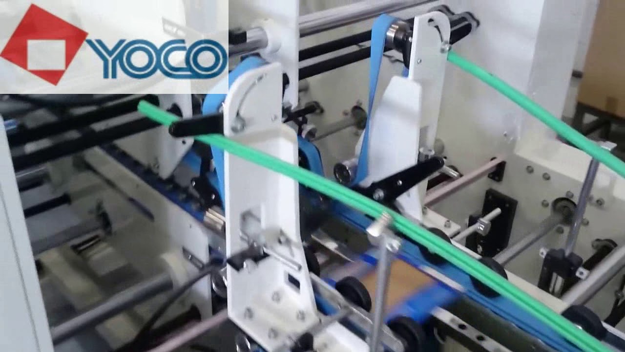 YOCO PRO 1100 Folder Gluer running a 4 corner box   4 puntos