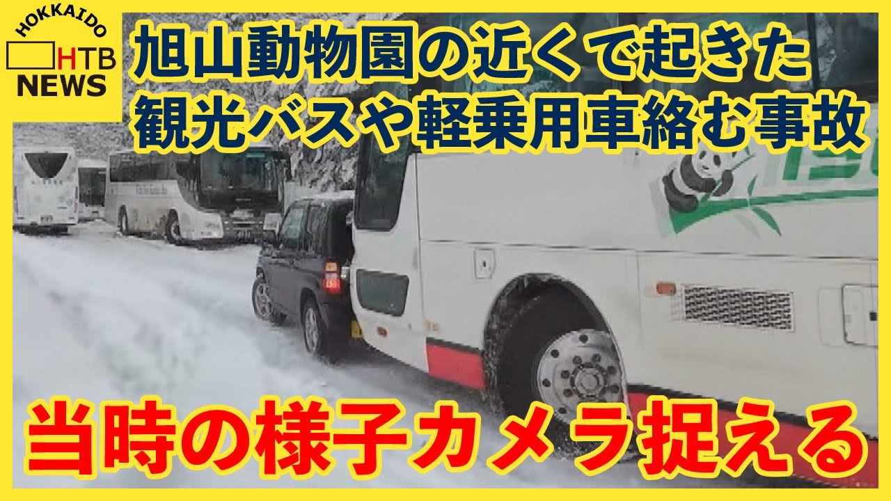 「ダメダメ！あー！」旭山動物園の近くで観光バスが軽乗用車もろとも前のバスに…　当時の様子カメラ捉える
