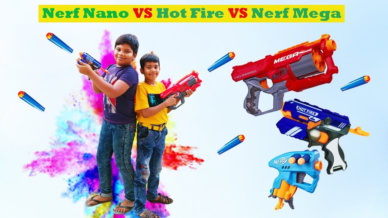 NERF NANO FIRE VS BLAZE STORM HOT FIRE VS NERF MEGA CYCLONESHOCK: REVIEW, TESTING & FIRE CHALLENGE
