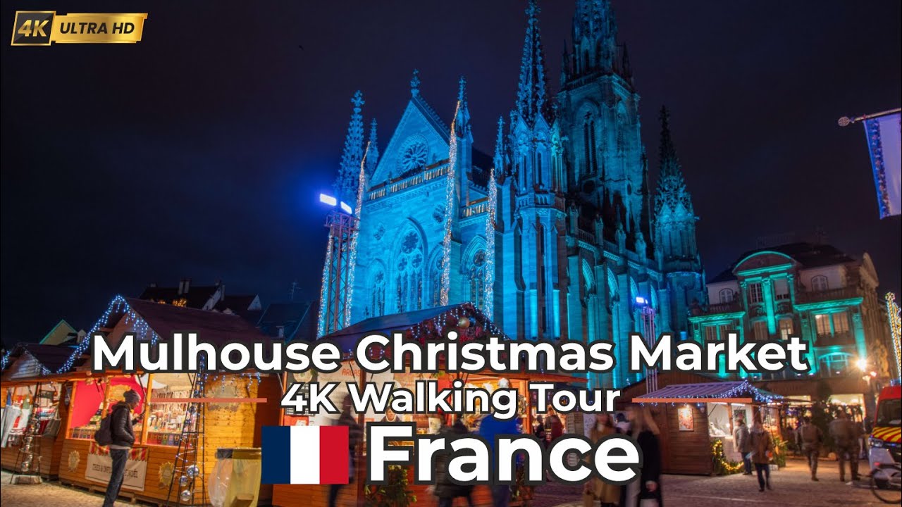 🇫🇷 Мюлуз, Франция –Пешеходная экскурсия в формате 4K – Живописная прогулка по рождественской ярмарке