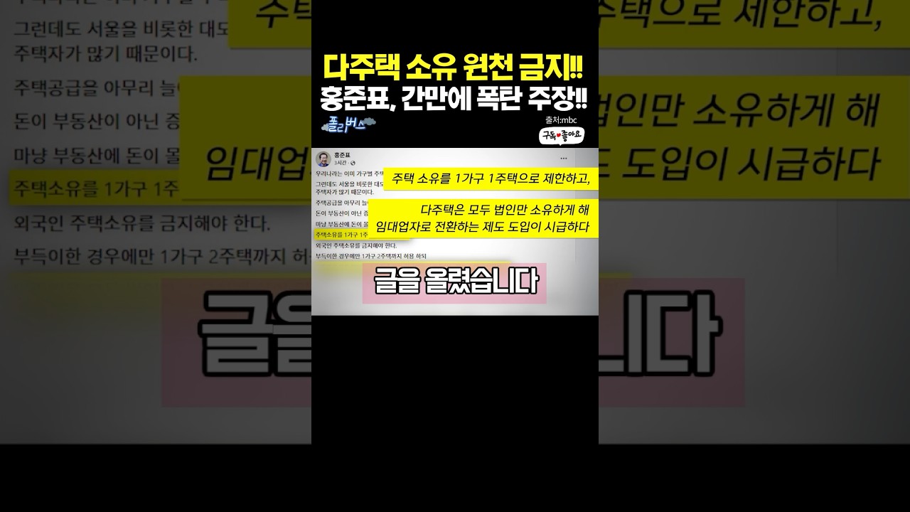 간만에 홍준표 #홍준표 #부동산정책 #다주택자 #양도세중과 #보유세 강화 # 실거주 의무화 #이재명대통령