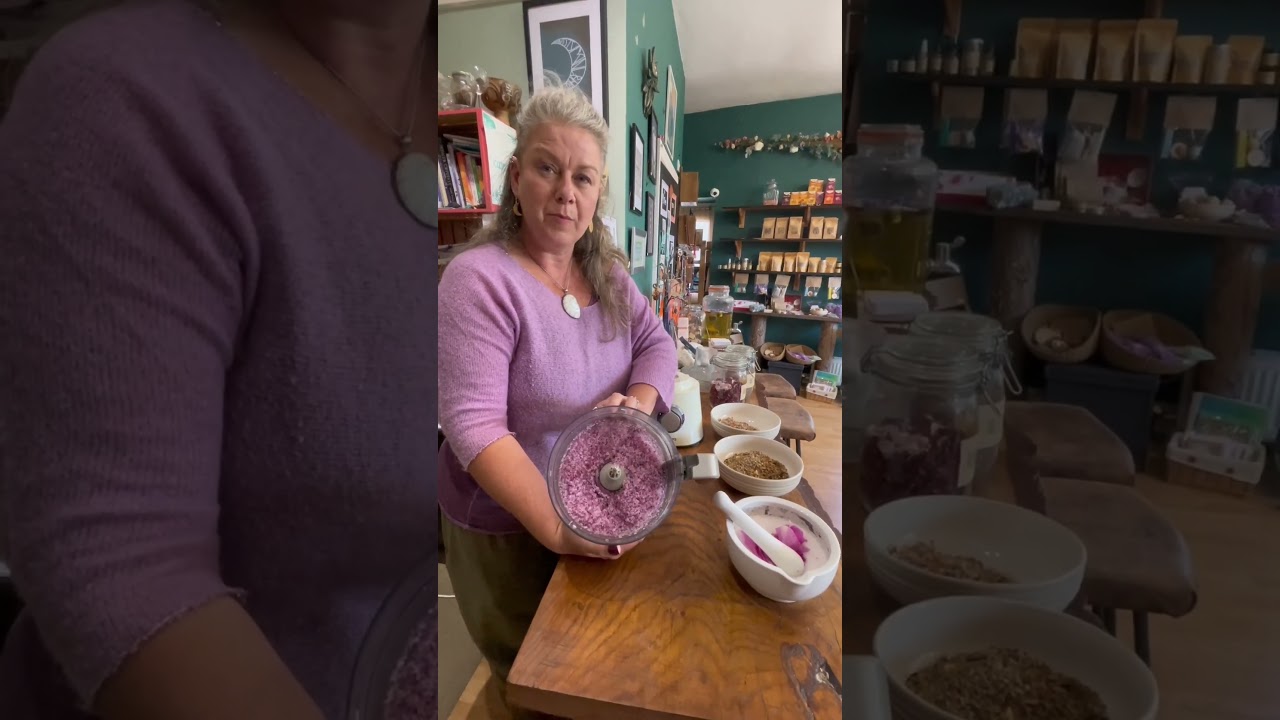 Cindy creates pink rose bath salts, natural magic tutorial