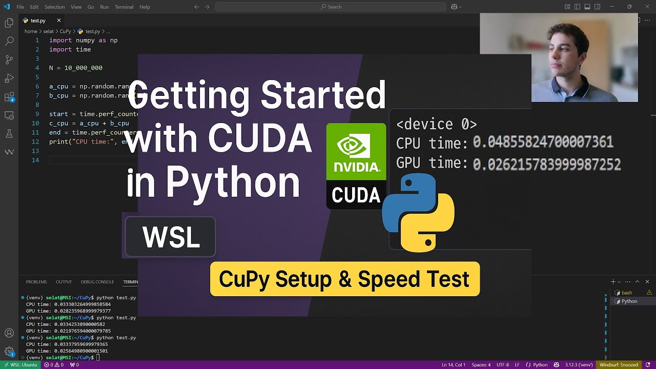 Getting Started with CUDA in Python (WSL + CuPy Setup & Speed Test) 🚀