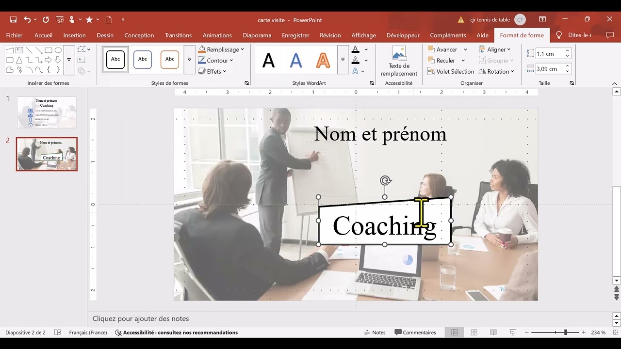Choisir les polices et couleurs de carte visite