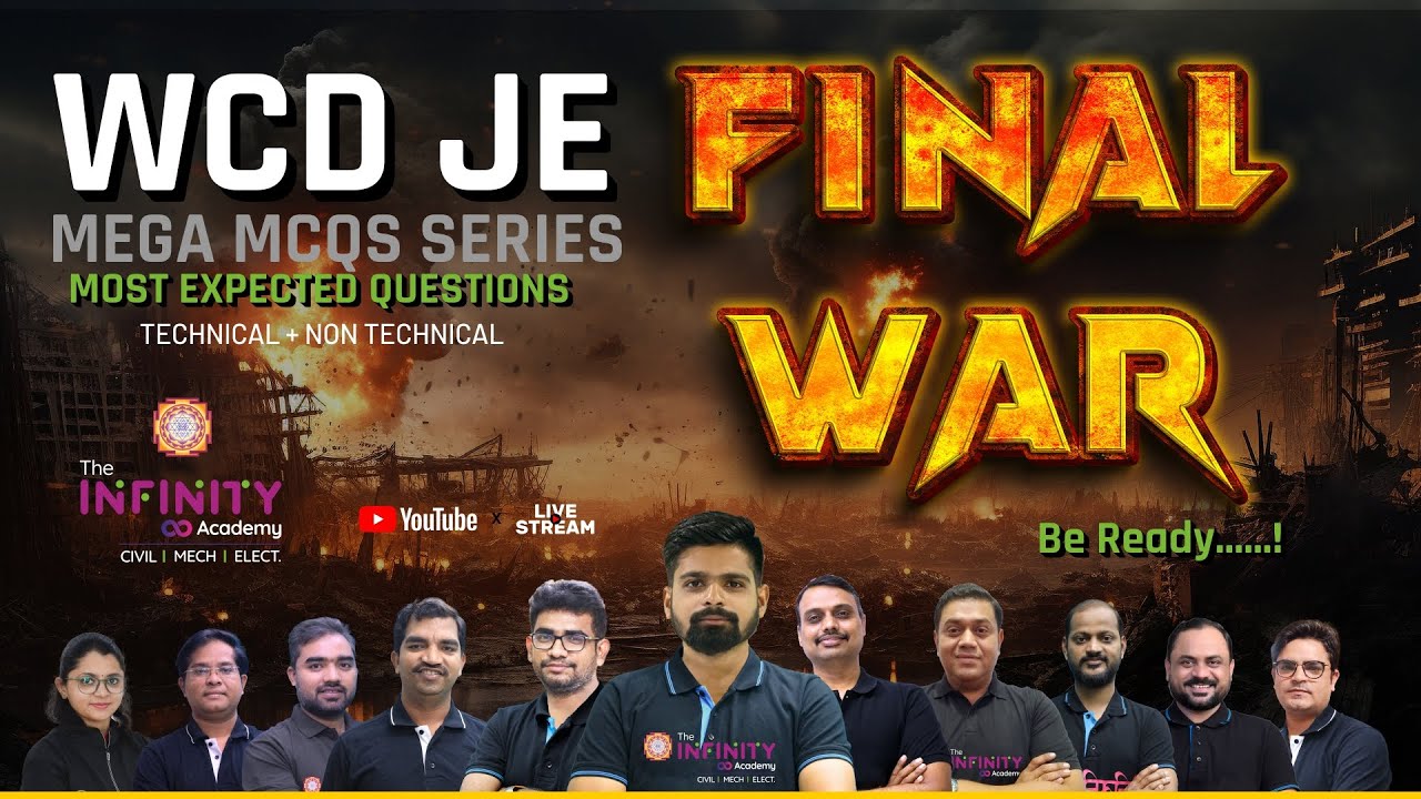 WCD JE Civil ENGG  FINAL WAR | WCD BMC WRD Civil Revision  |  WCD JE Most Expected Questions | D4