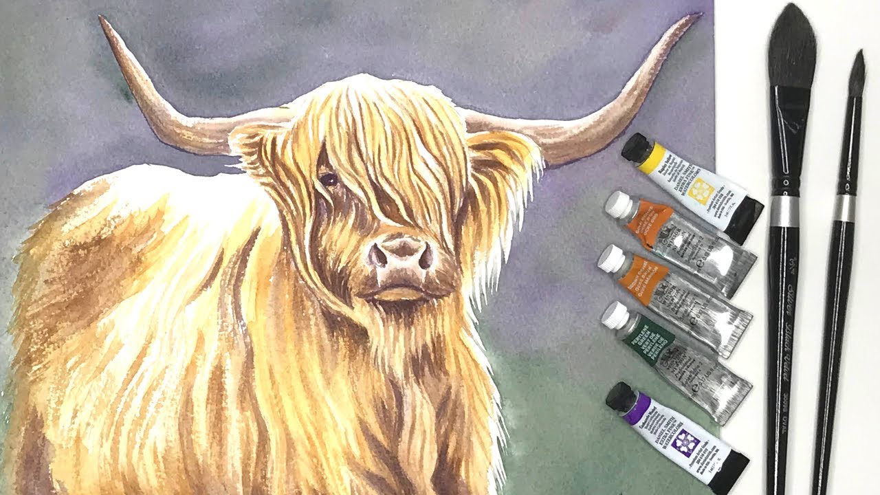 Watercolor Highland Cow Tutorial - How to Paint Long Fur