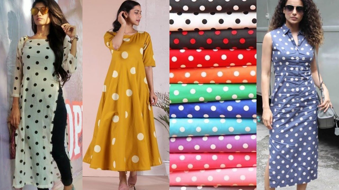 Stylish kurti designs from polka dot print fabric - inspiration on Dot print kurti designs