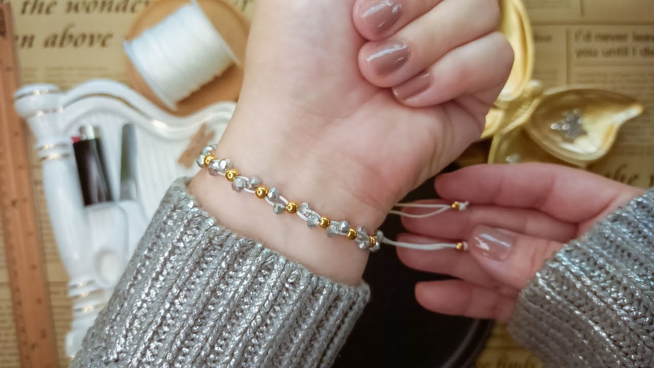 Pulsera sencilla y bonita con cristales plata y balines dorados tutorial fácil✨ EASY BRACELET