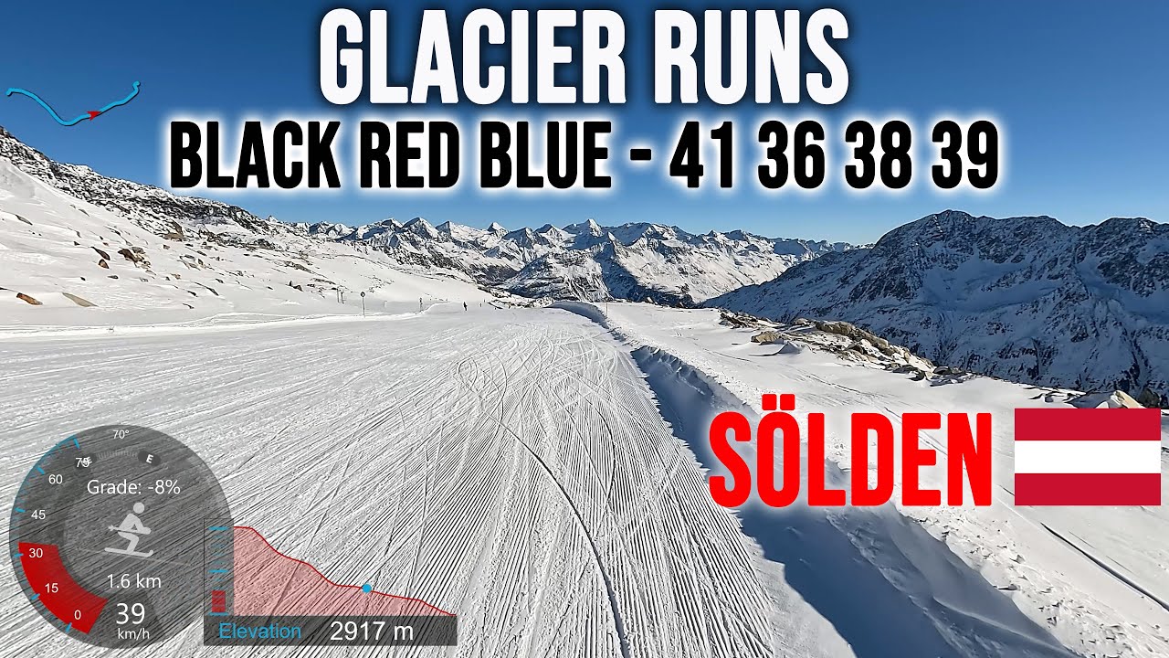 [4K] Skiing Sölden, Glacier Runs - Black Red Blue Pistes - 41 36 38 39, Austria, GoPro HERO13
