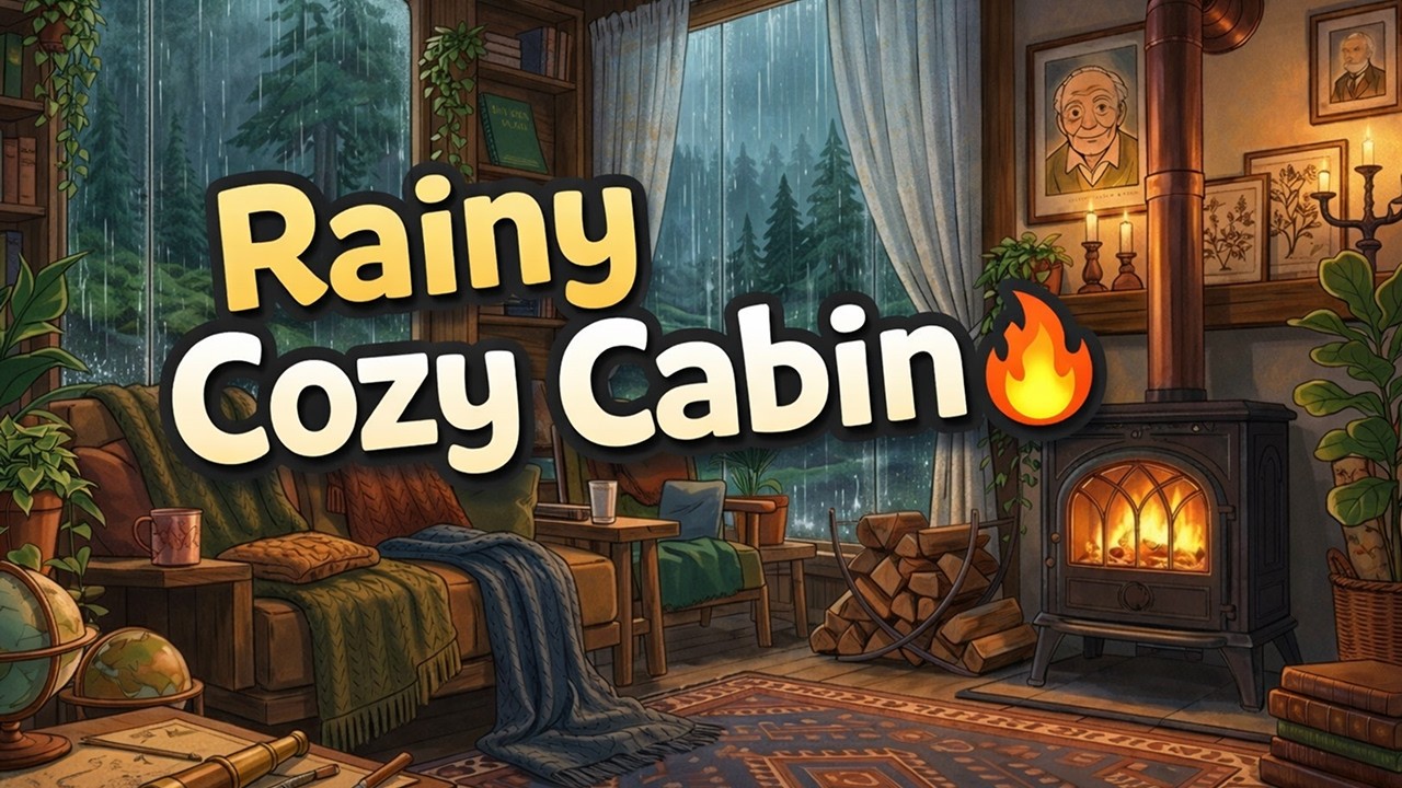 Rainy Forest Cabin & Fireplace 🔥 3 Hours Cozy Ghibli Ambience for Sleep and Relax