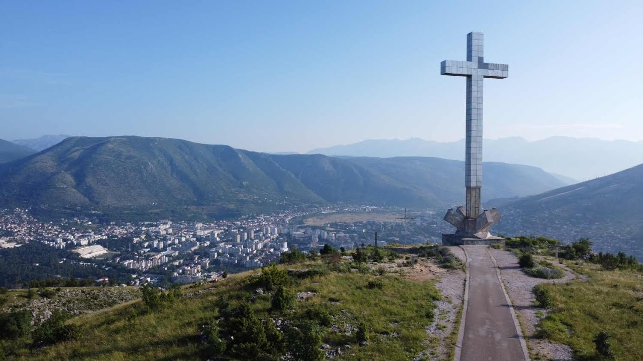 DJI drone scene from the Hum hill above Mostar