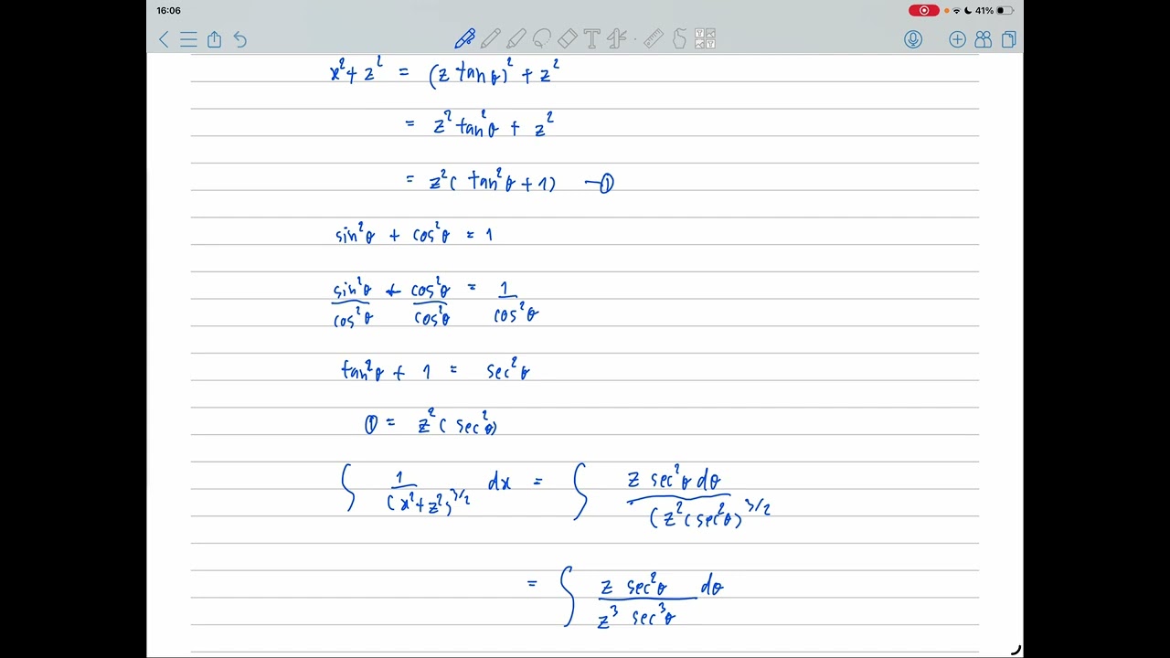 การหาปริพันธ์ของ 1/ (x^2 + z^2)^(3/2) dx ในวิชาแคลคูลัส (calculus)