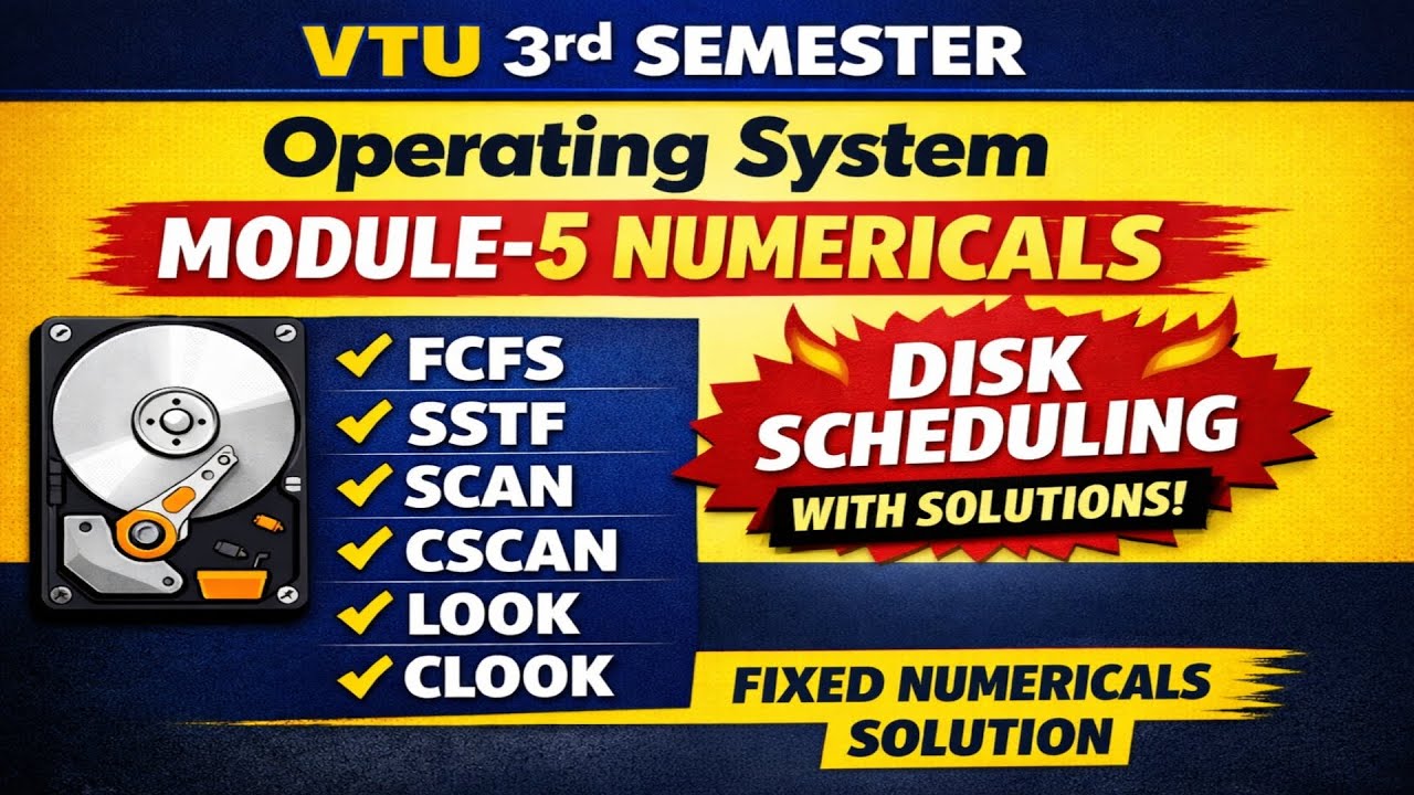 VTU OS Module-5 Important Numericals | |FCFS|SSTF|SCANDisk Scheduling Algorithms with Solutions 🔥
