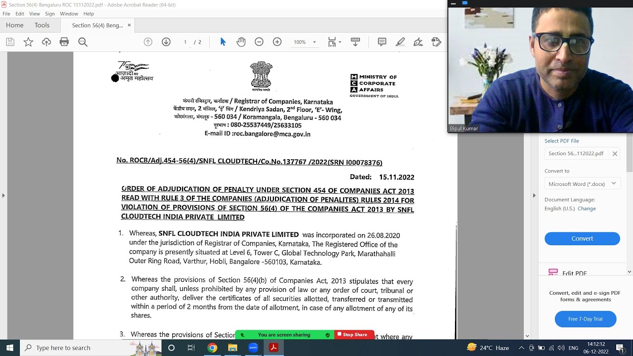 ROC Adjudication order for Violation of Section 56(4) of the CA, 2013