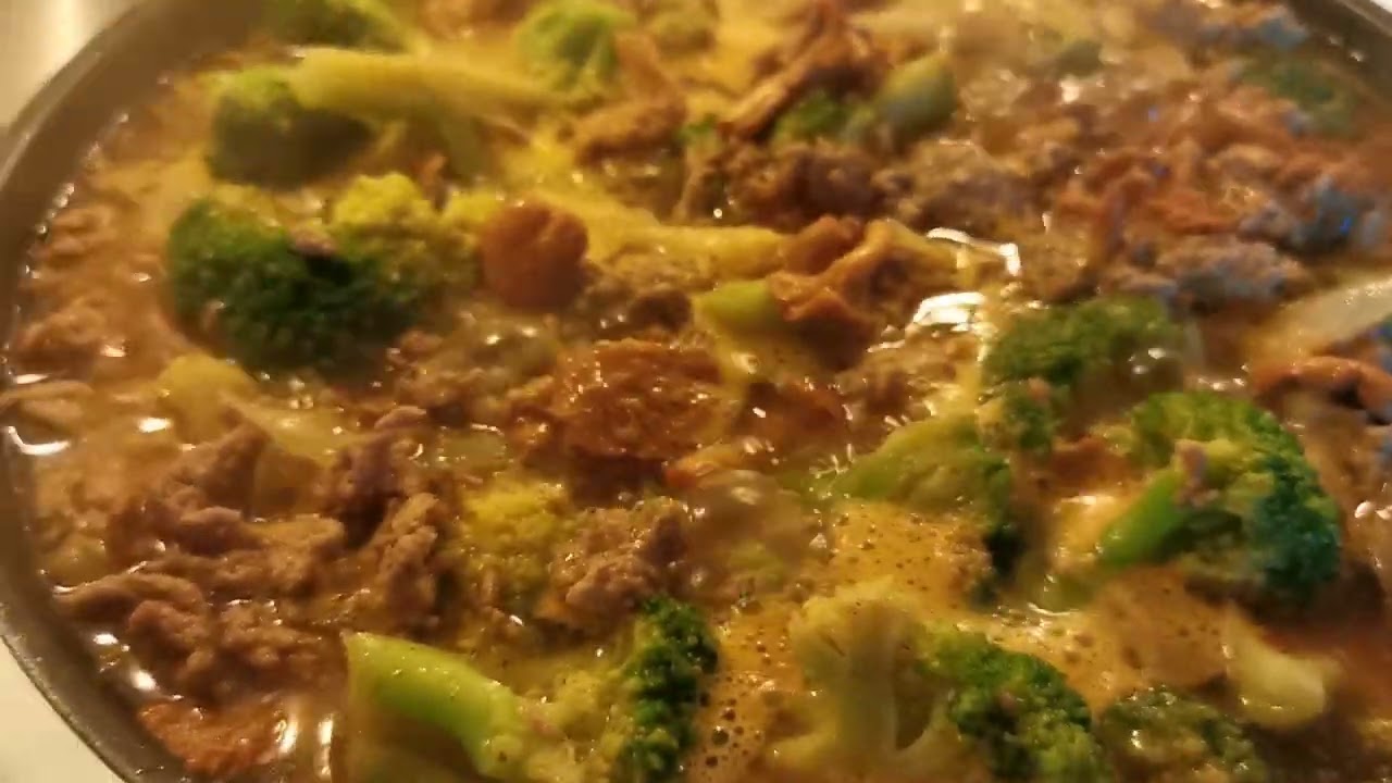 Meat with broccoli and mushrooms