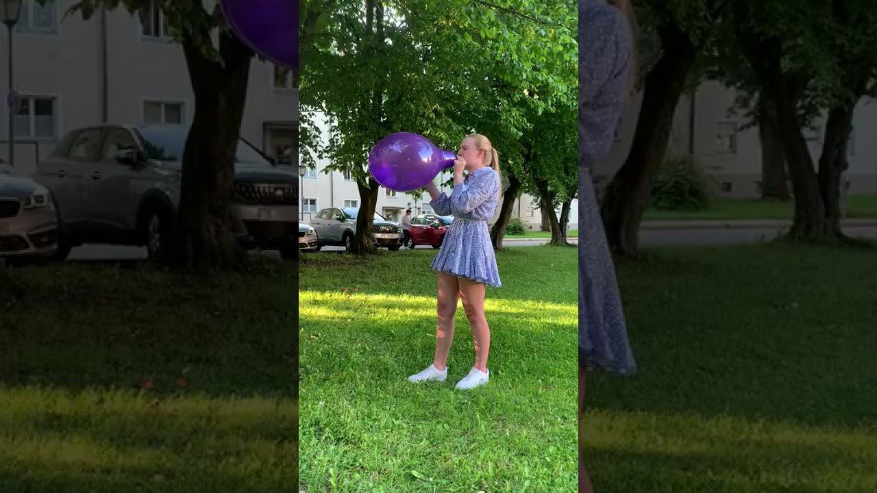 Sexy girl Gina blow to pop balloons 1