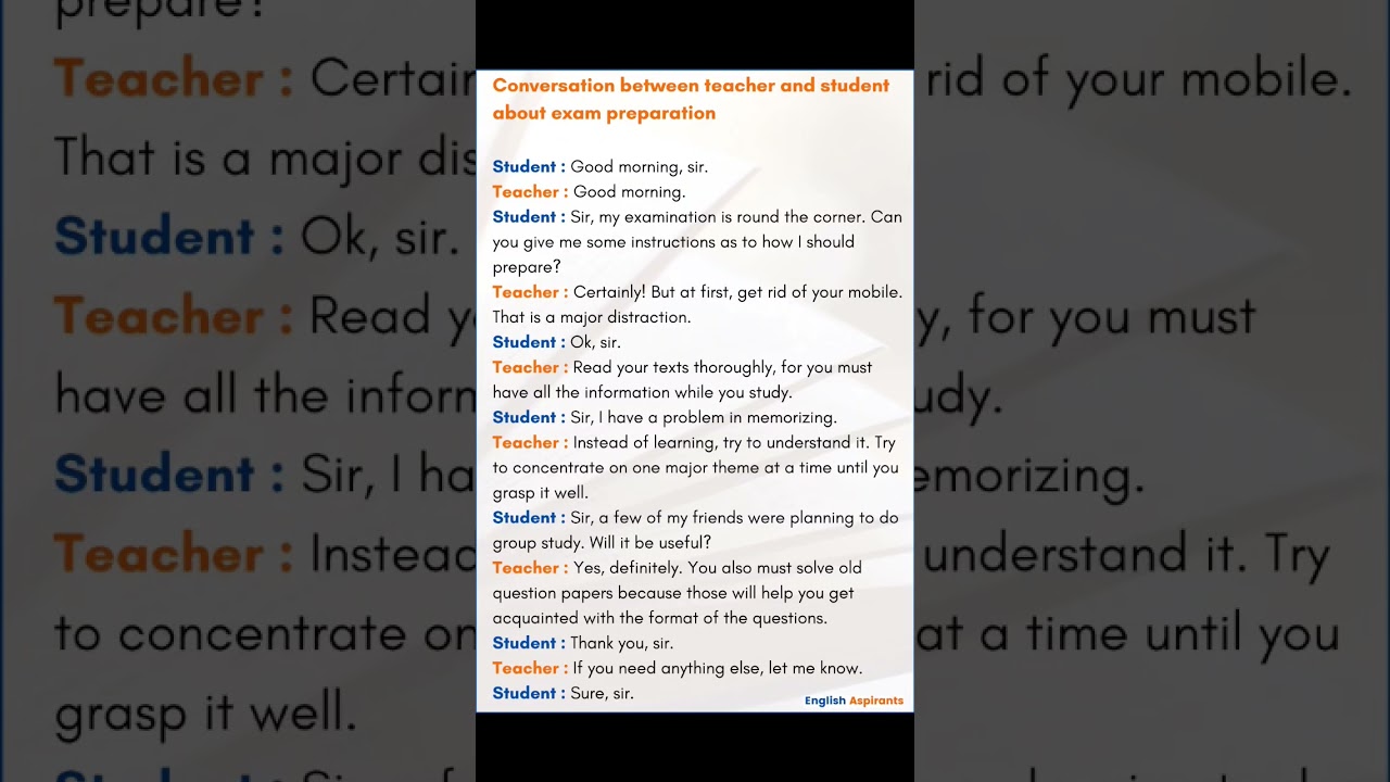 Conversation between teacher and student for exam preparation