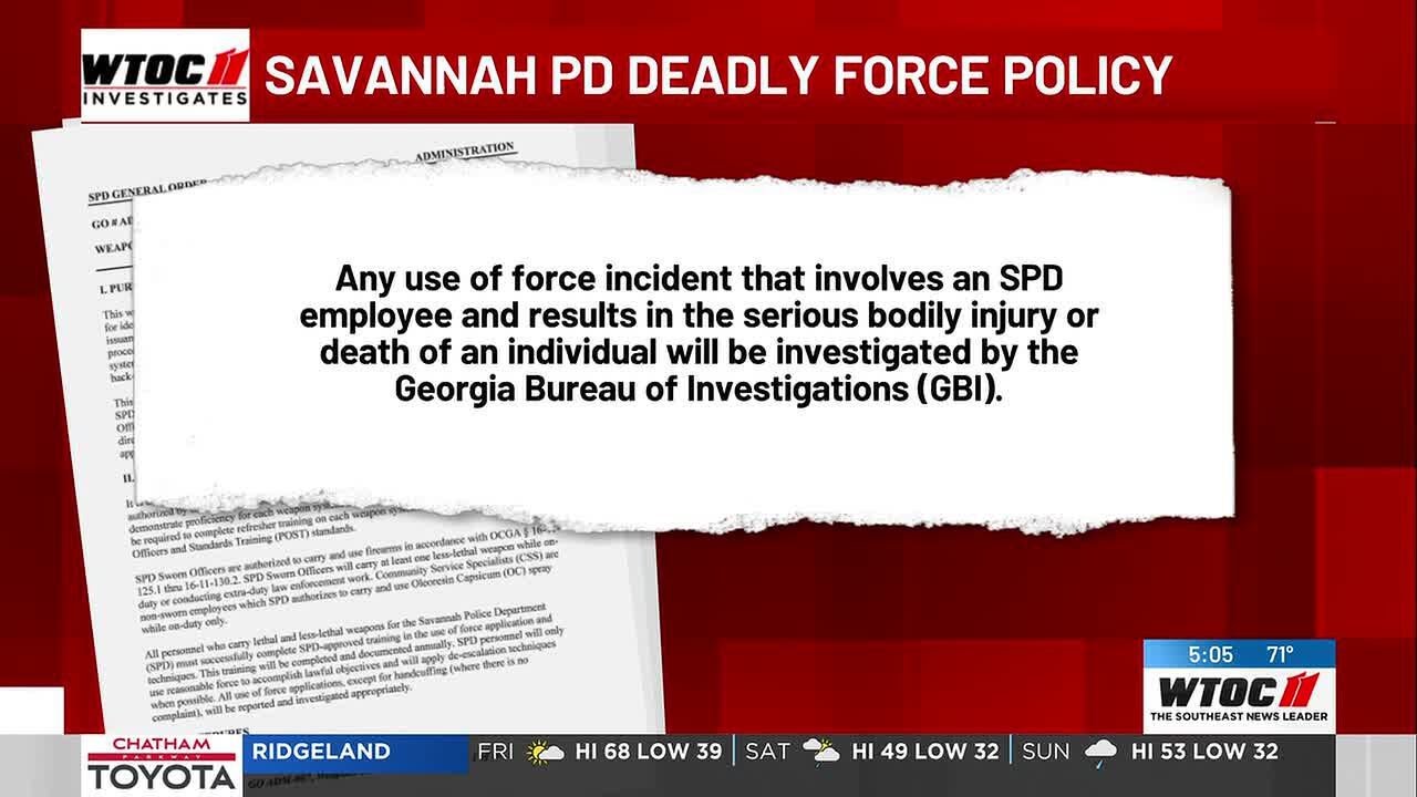 WTOC Investigates: Savannah Police Department deadly force policy