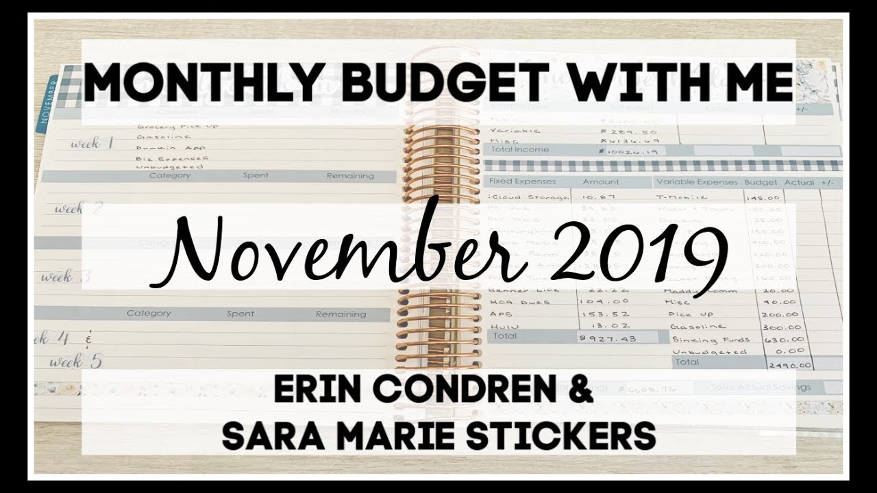 Monthly Budget With Me | November 2019 | Erin Condren & Sara Marie Stickers |