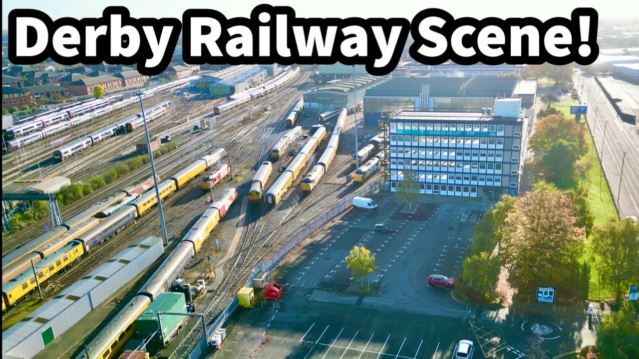 360° AERIAL VIEWS of DERBY RTC, Works, Etches Park DMU Depot & Station!