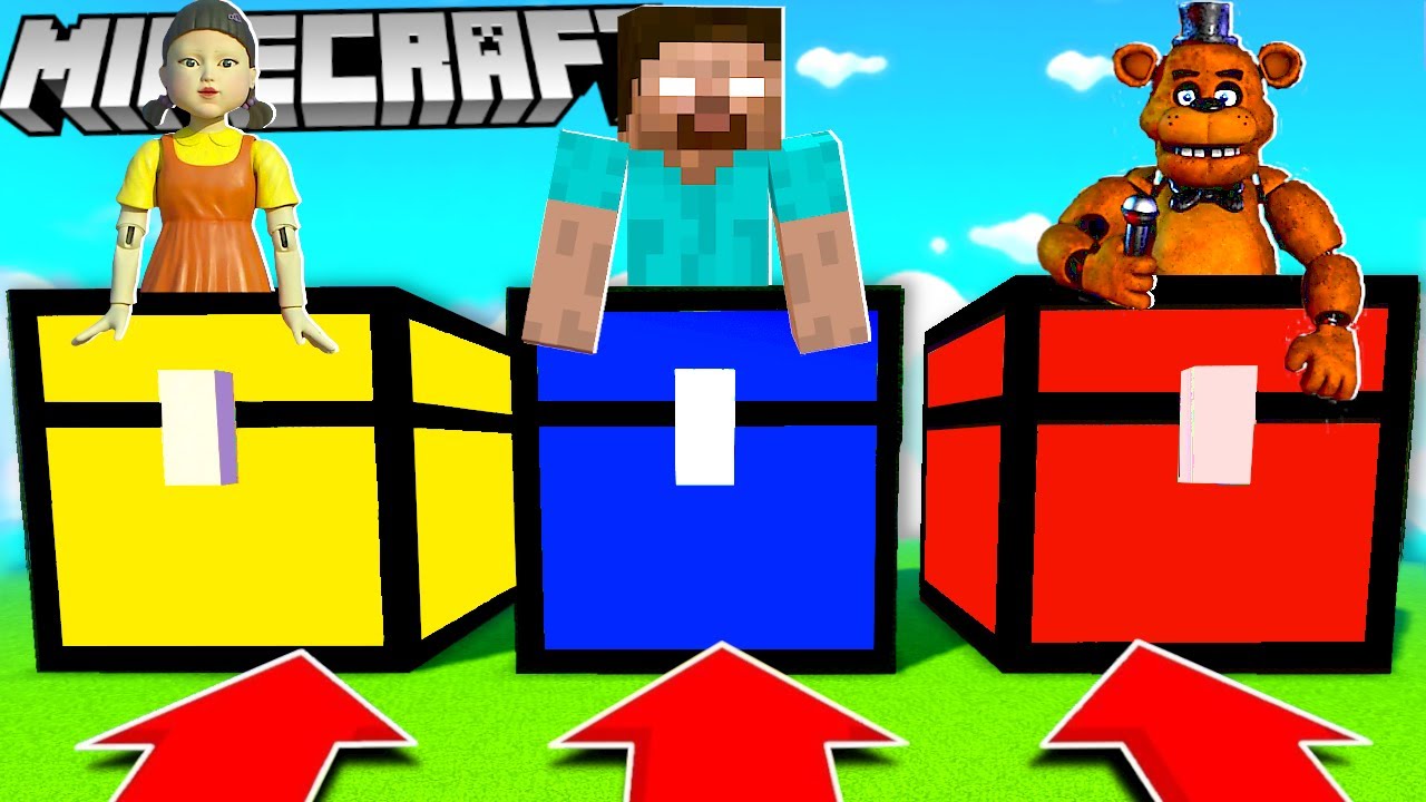 NIE WYBIERZ ZŁEJ SKRZYNI (LALKA SQUID GAME, HEROBRINE, FREDDY z FNAF) MINECRAFT MATRUNER