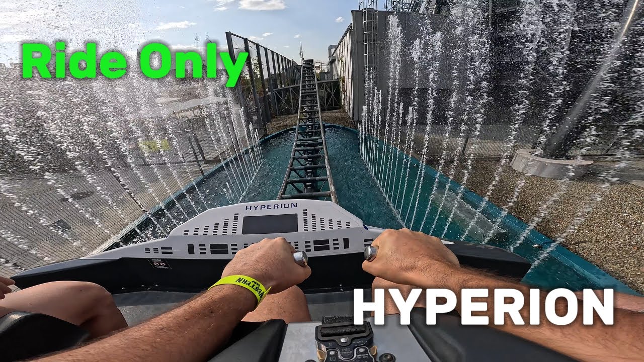HYPERION Mega Roller Coaster On Ride Energylandia Zator Poland POV 4k video, Front seat