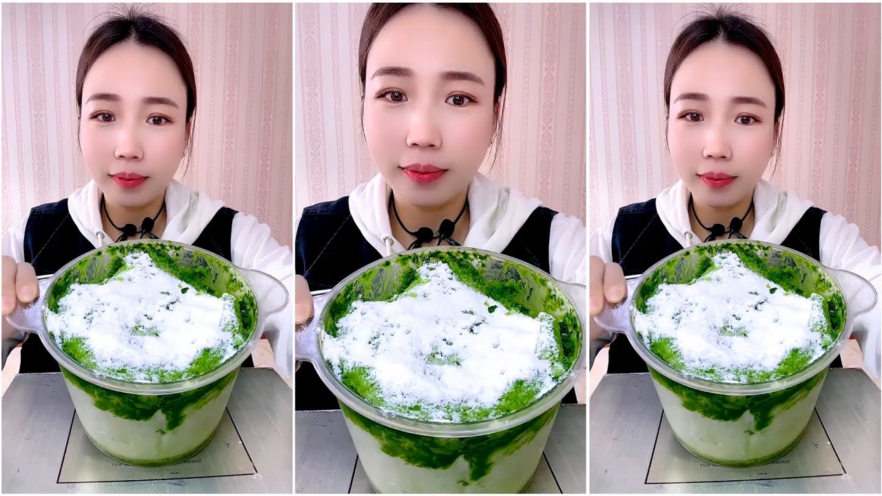 ASMR ICE EATING with MATCHA and MILK POWDER