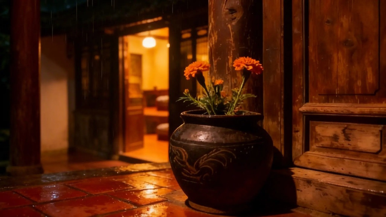 Quiet Vietnamese Porch Rain at Night | Soft Sleep Ambience (8 Hours)