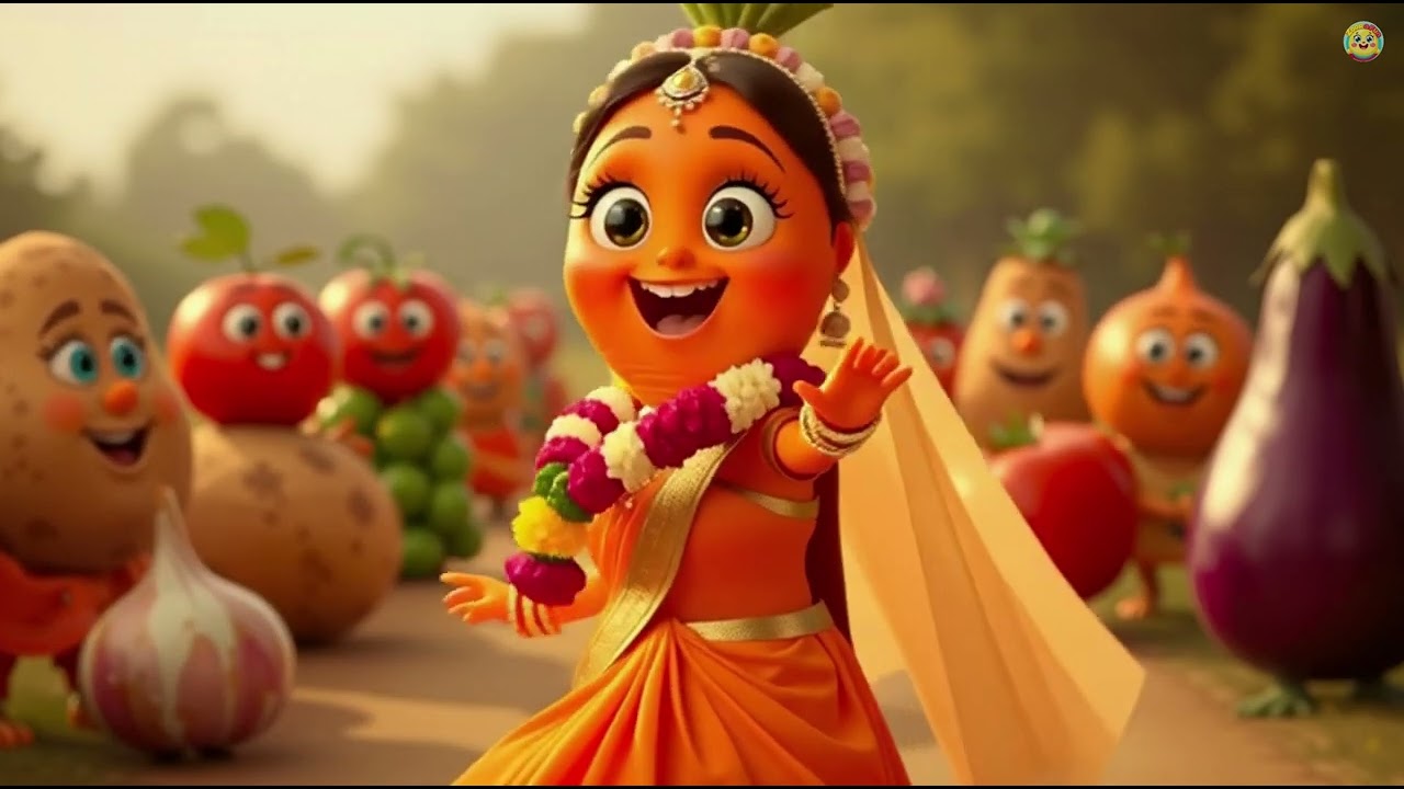 गाजर 🥕 की निकली बारात | Funny Hindi Kids Rhyme | Vegetable Wedding Poem | बाल गीत