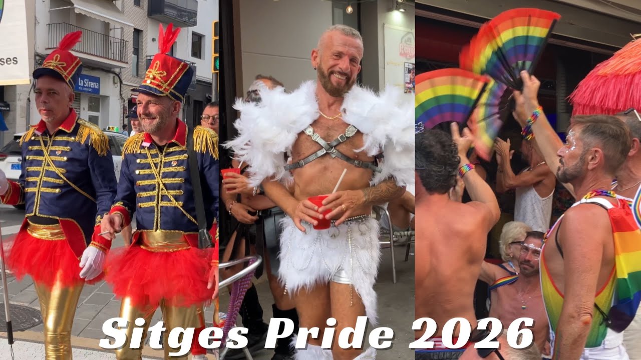 🌈Прогулка после парада в Ситжесе в 2026 году | Ночная жизнь в честь Прайда недалеко от Барселоны,...