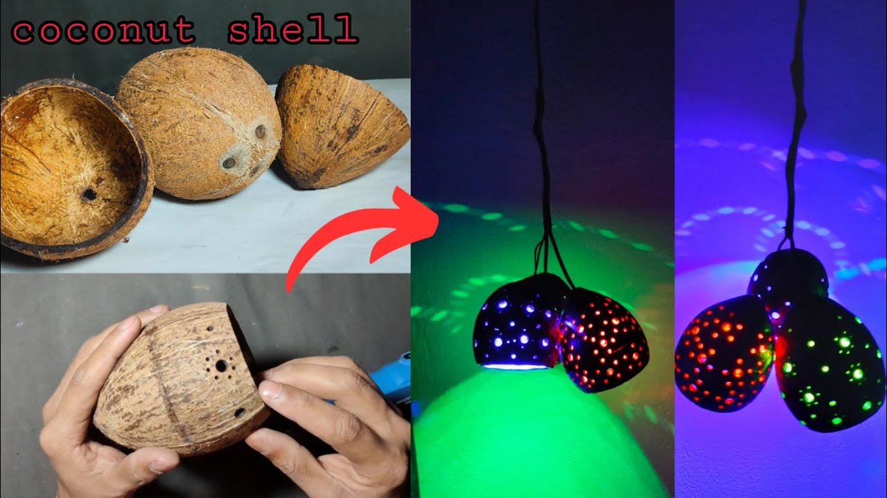 Beutiful decoration lights make with coconut shell 🥥🌴 | room decor lights making | crafts