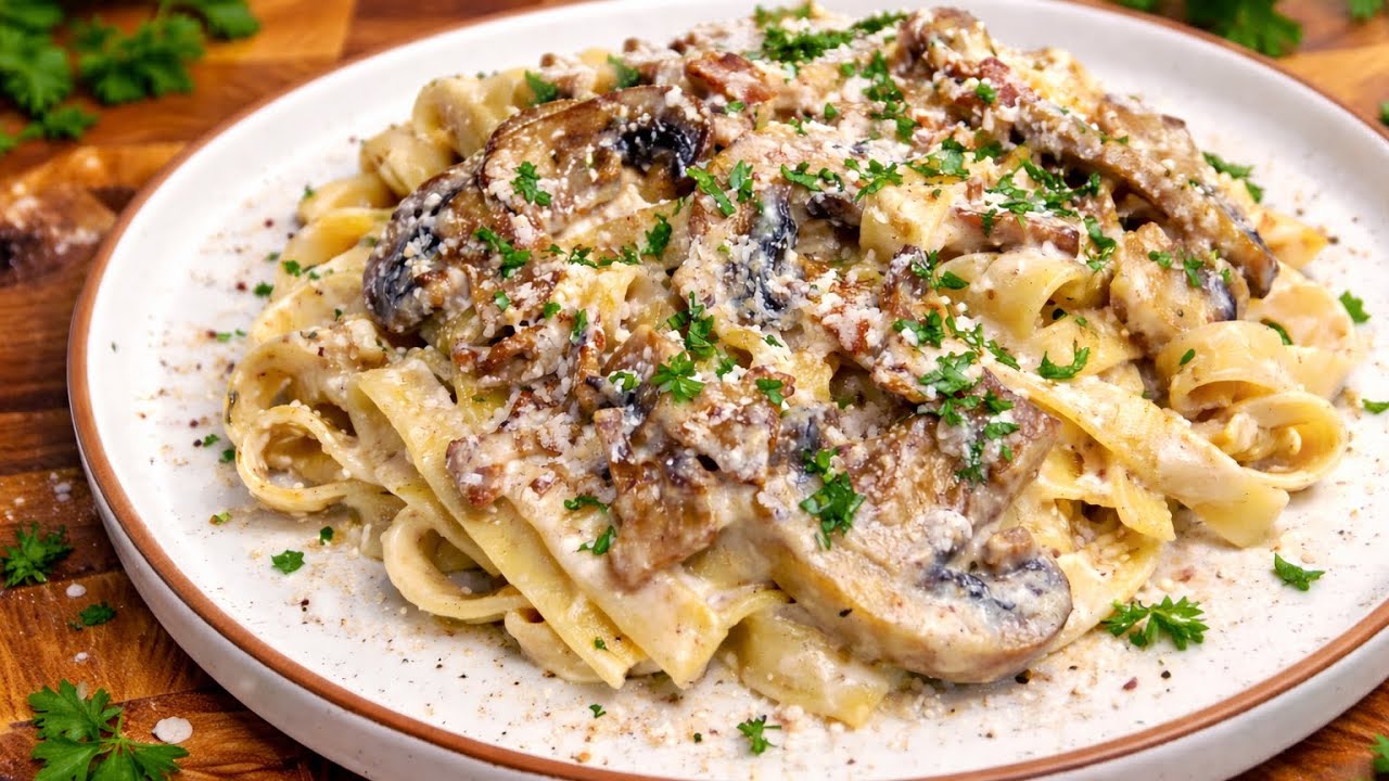 The Most Delicious Creamy Bacon & Mushroom Spaghetti | Easy 15-Minute Homemade Pasta