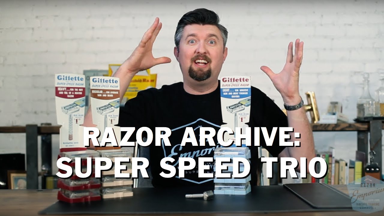 Razor Archive Series: Gillette Super Speed Trio DE Safety Razor Red Tip, Flare Tip, Blue Tip