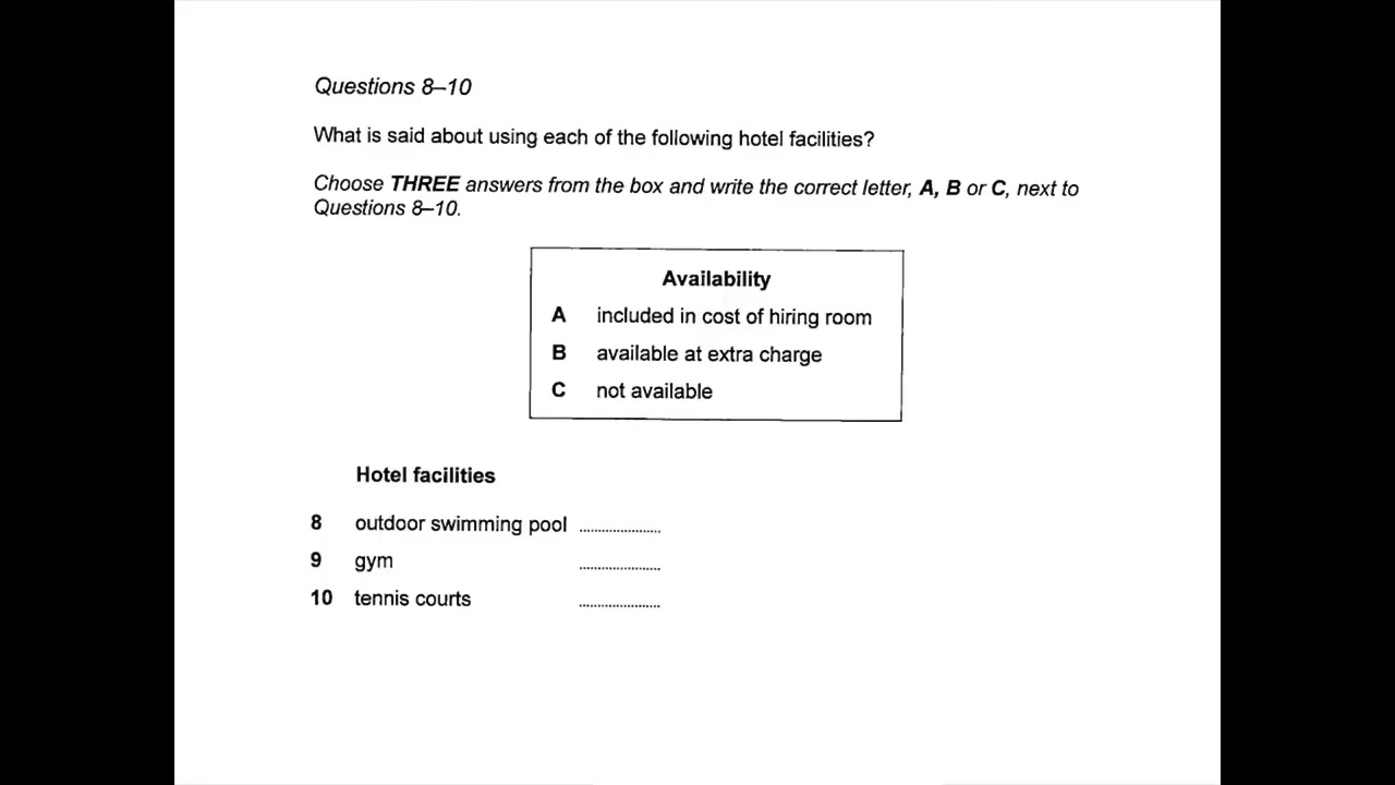 Enquiry about booking hotel room for event IELTS LISTENING TEST
