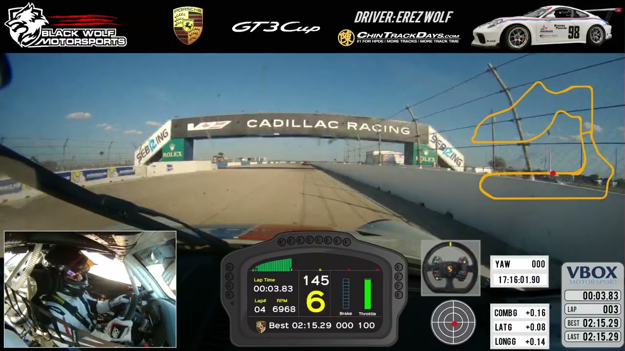 Porsche GT3 Cups at Sebring 2/15/2025 with Chin Track Days