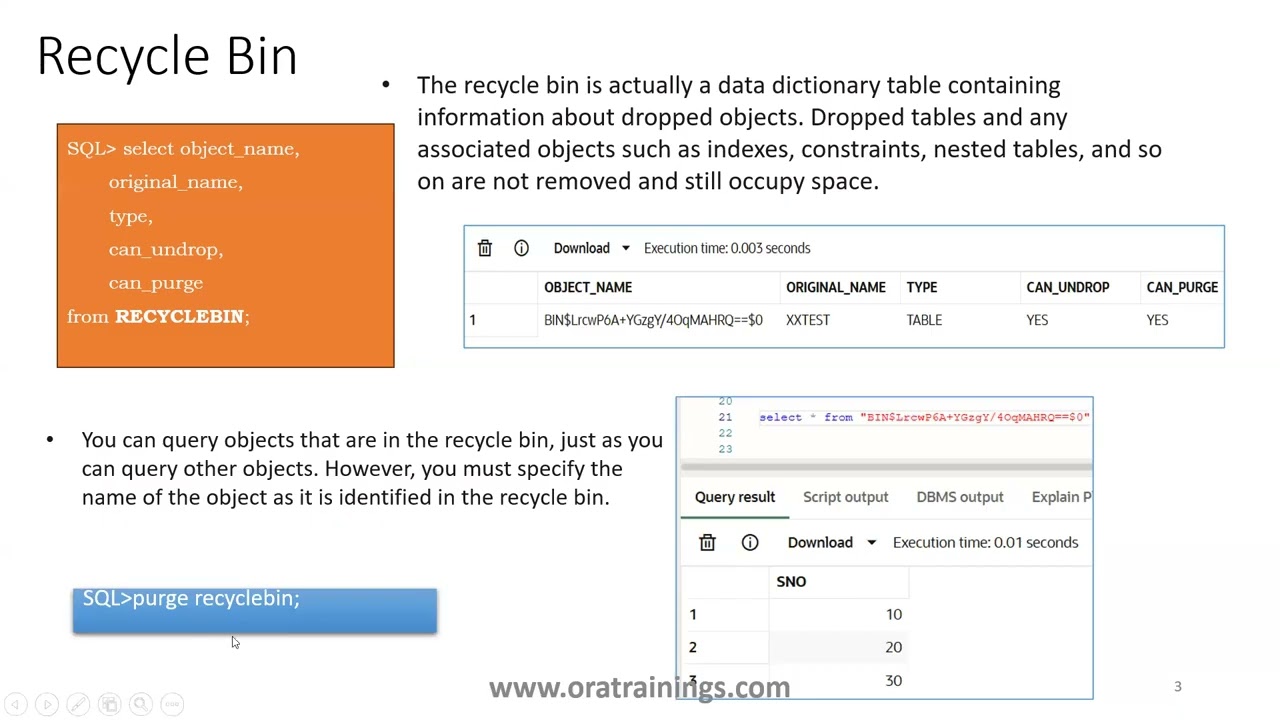 RecycleBin , FlashBackDrop - Oracle Database