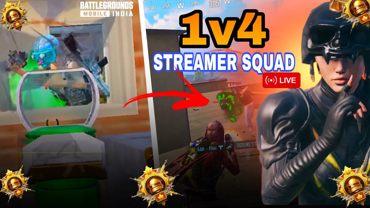 1V4 Streamer Squad | Intense Clutch Oddi Playz Vs Pro Streamer | BGMI