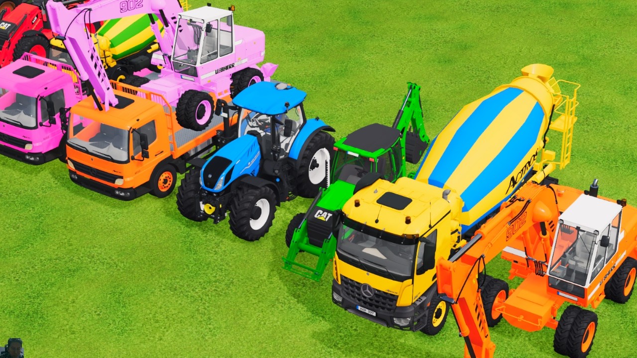 transporting excavator mixer truck tractors backhoe loaders beamng.drive game farming simulator 22
