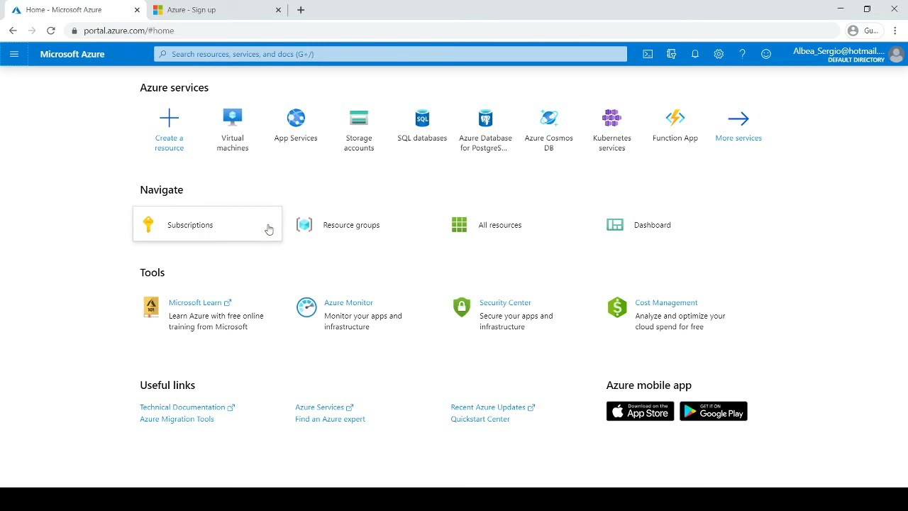 Crear subscripción en Azure