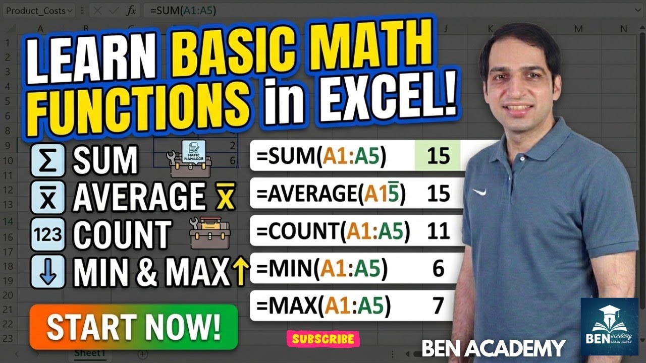 Learn Basic Math Functions in Excel: SUM, AVERAGE, COUNT, MIN & MAX
