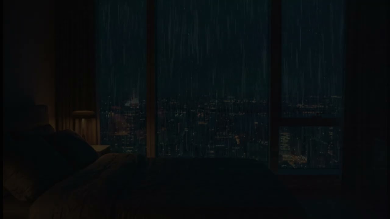 Rainfall in a Dark Bedroom | Deep Sleep & Relaxing Night Rain
