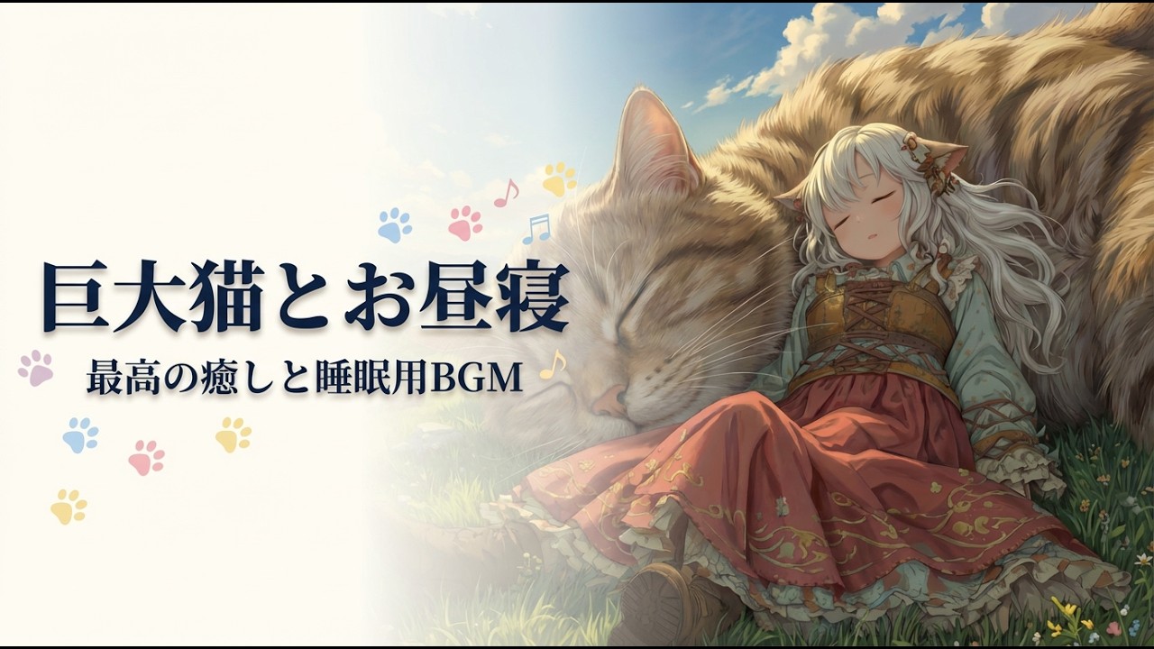 牧場の風と巨大猫 | ピアノ×リアル猫のゴロゴロ音で完全リラックス