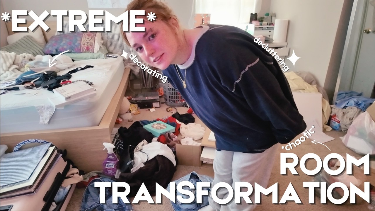 EXTREME ROOM TRANSFORMATION 🪴 *CHAOTIC* pinterest inspired, declutter & deep clean ✨