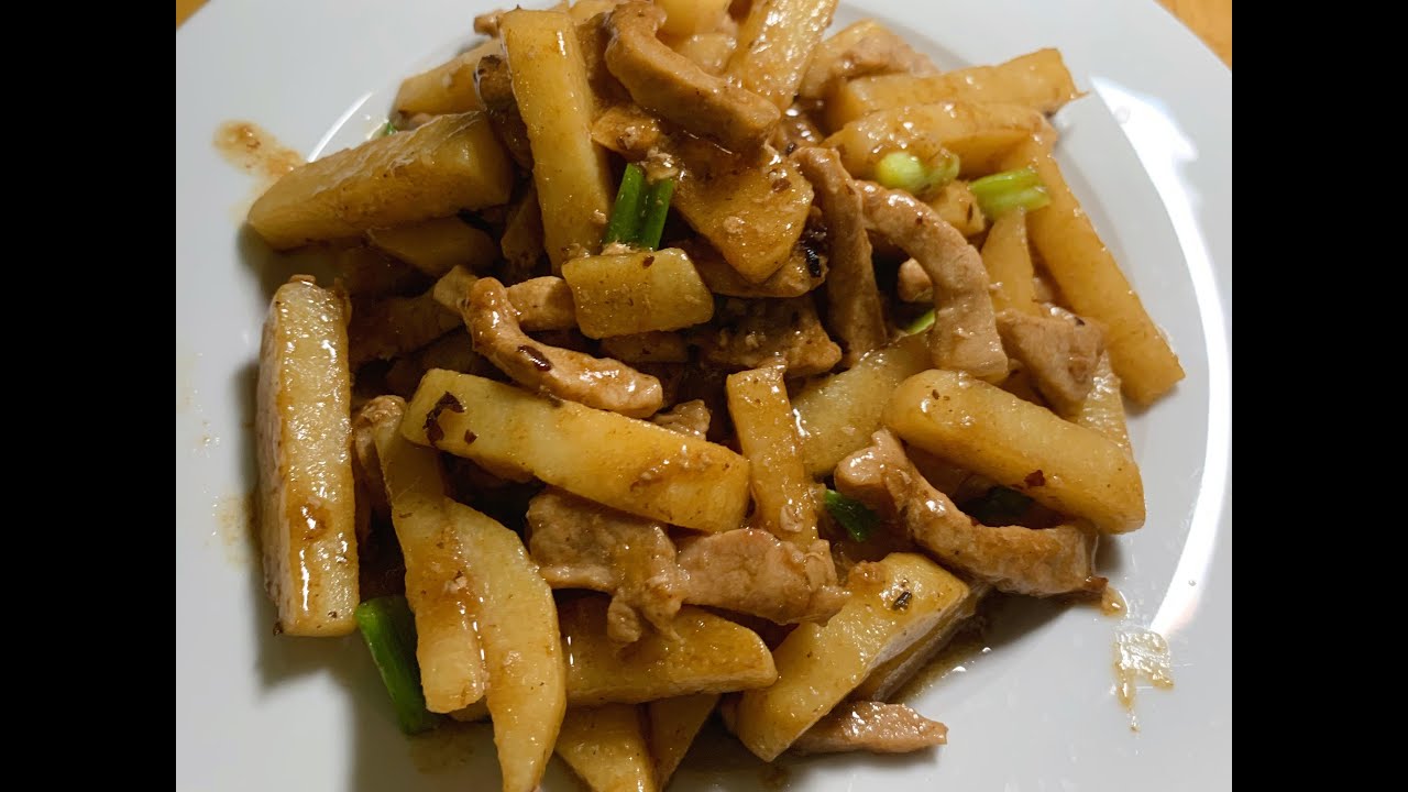 山药炒猪肉家常菜简单做法，在家下厨记录，美食美味分享（ENG SUB）