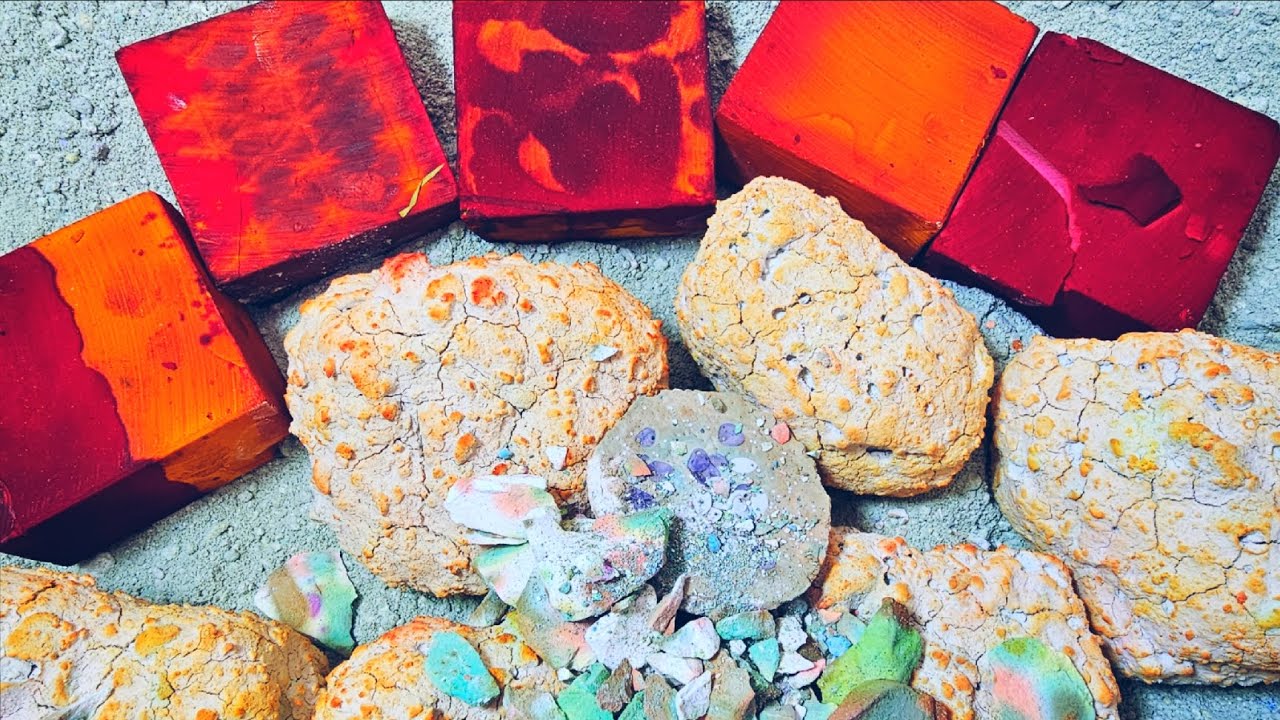 Red Pink Orange Dyed Blocks & Pasted Jumbo Chunks Crush Gymchalk ASMR Relaxing Sleepaid 😌 👌 ☺️ 