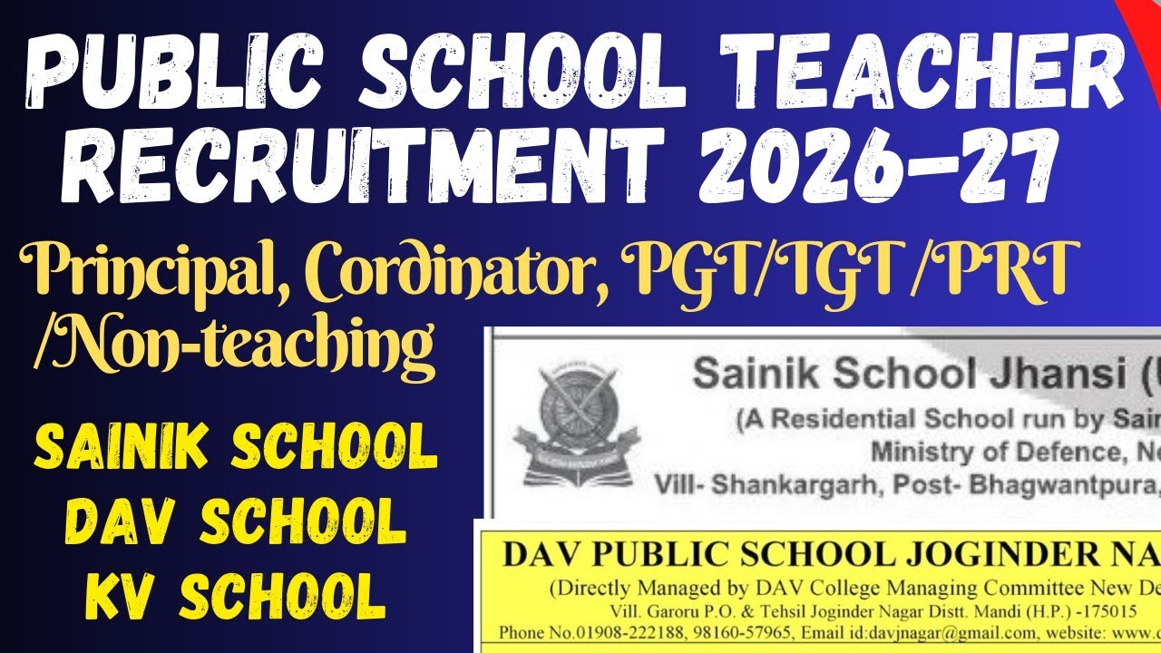 Sainik School DAV KV PUBLIC SCHOOL TEACHER RECRUITMENT 2026 || PERMANENT & CONTRACTUAL VACANCY 