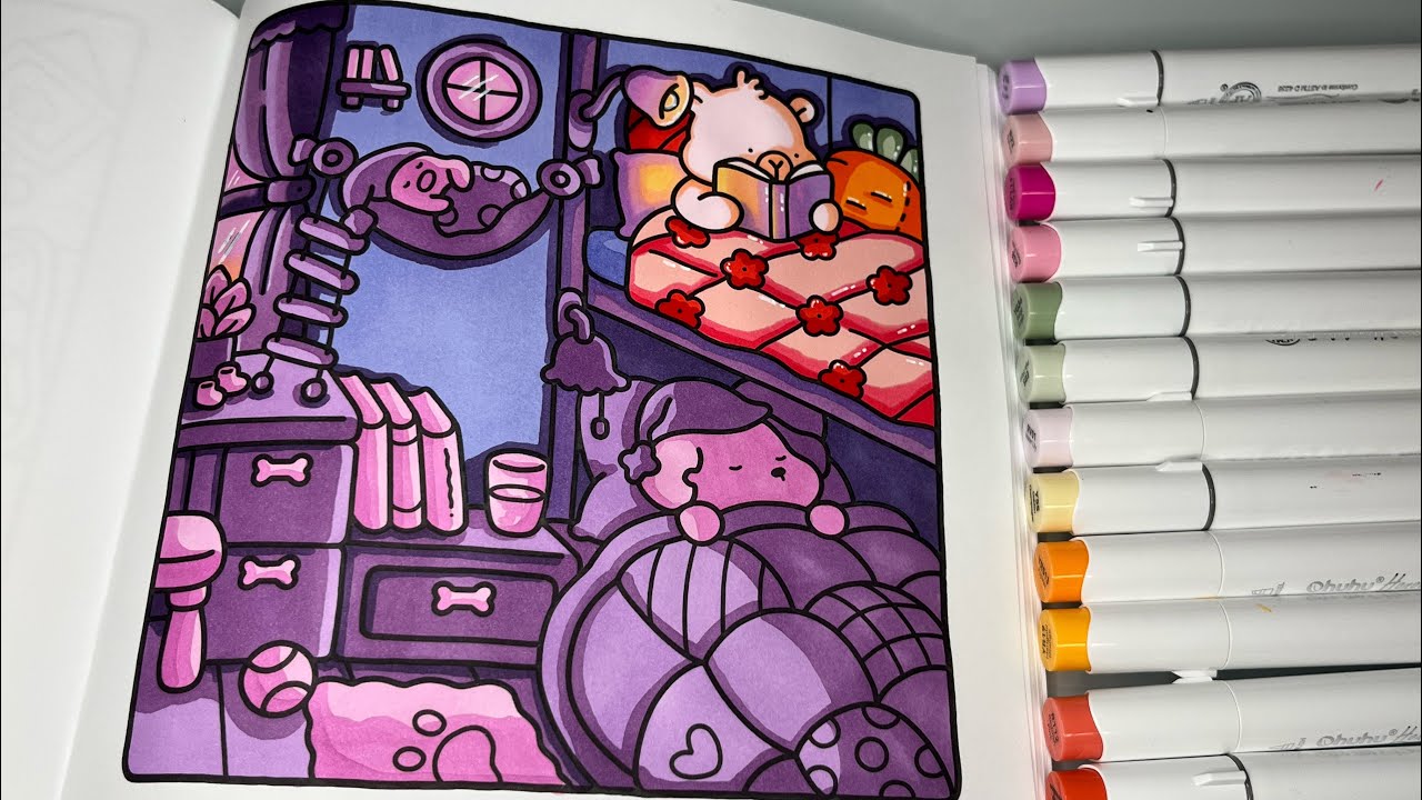 Cozy Cuties by Coco Wyo | Color With Me #relaxingasmr #cocowyo #ohuhumarkers #cozycuties #coloring