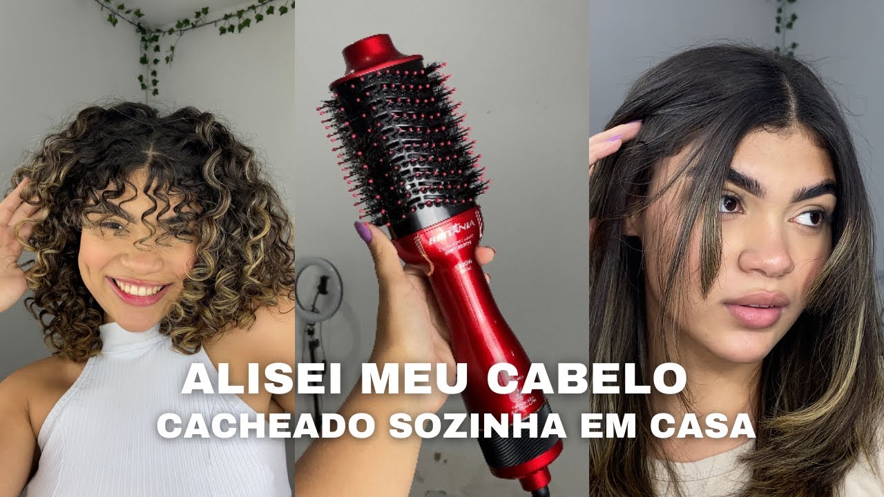 ALISEI MEU CABELO CACHEADO SOZINHA EM CASA + TESTEI ESCOVA SECADORA | Amanda Oliveira